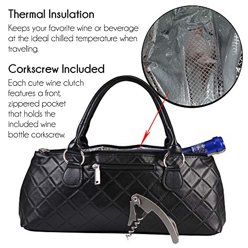 Primeware Wine Clutch Bag (Thermal Insulated) Trendy Women’s Carry Tote | Holds Red & White 750mL Bottles | Trendy Fashion | Incl. Portable Waiter-Style Corkscrew