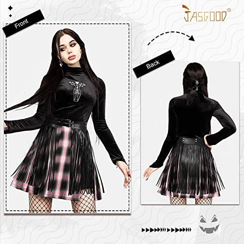 Jasgood Wide Tassel Waist Belt For Women Fringe Black Pu Leather Gypsy Style Belt For Ladies Punk Outfit (Fit Size 30.7”-39.3”, Tassel Length 40Cm) #TOP2