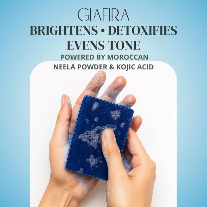 Image of Glafira Moroccan Nila Organic Brightening Soap | Deep Detox, Even Tone & Glow | With Neela Powder & Kojic Acid | For Dark Spots, Pigmentation & Dull Skin | 85gm