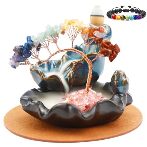 Dreamgirnh Chakras Backflow Incense Burner, Crystal Tree
