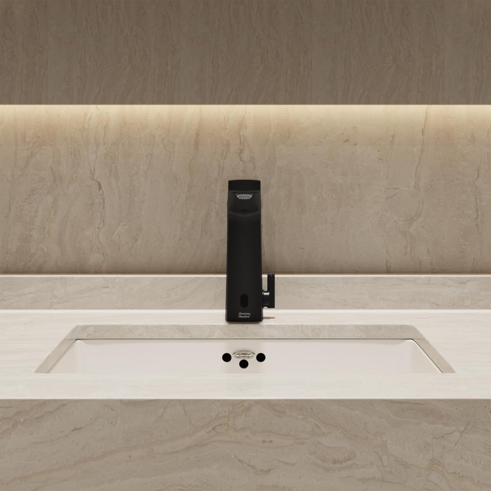 American Standard Paradigm Selectronic 7037205.243 - Grifo sin contacto, funciona con pilas con mezcla por encima de la cubierta, 0.5 GPM, negro mate