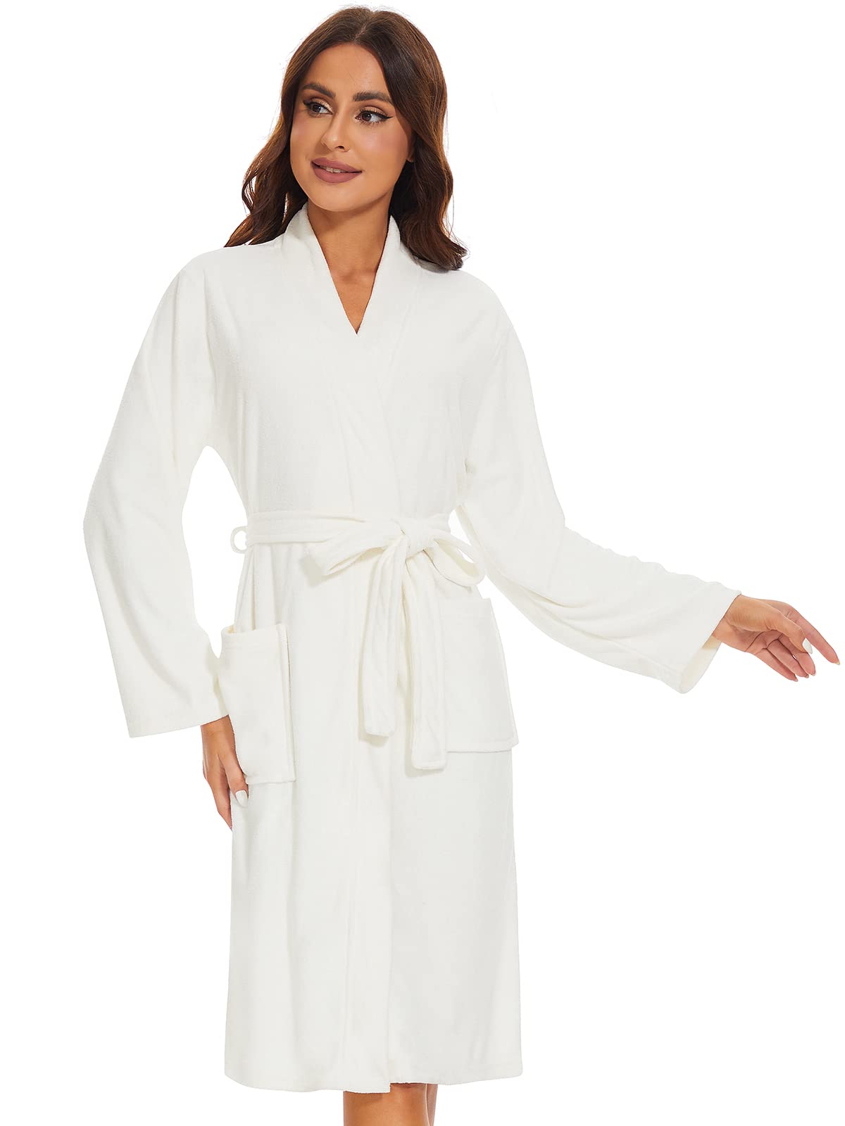 Knuffnee Women Bath Robes Terry Cloth Towel Robe Knee Length Bathrobe with Pockets