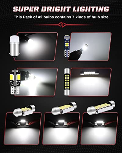 Jeflym Interior Led Light,194 T5 T10 Led Bulb For Car,Ba9S 28-41Mm 74 578 6418 De3175 1895 Led Interior Car Light Kit For 12V Rv Car Map Trunk Cargo Door Courtesy License Plate Dome Light(42Pcs White) #TOP6
