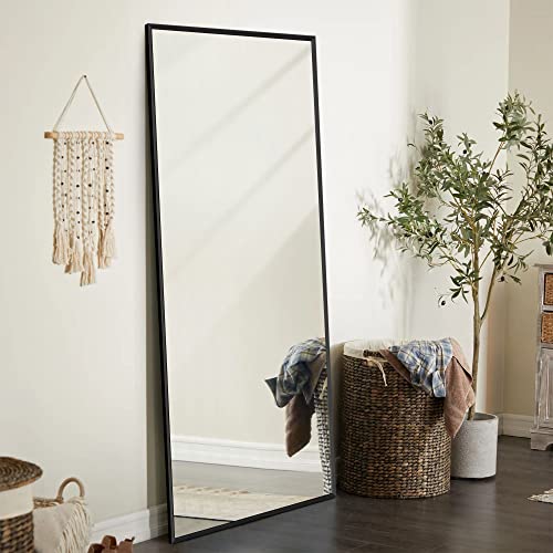 Image of NeuType 47 inchx16 inch Full Length Mirror with Standing Holder Aluminum Alloy Frame Floor Mirror Wall-Mounted Mirror for Living Room, Bedroom, Hanging or Leaning Against Wall, Black (with Stand)