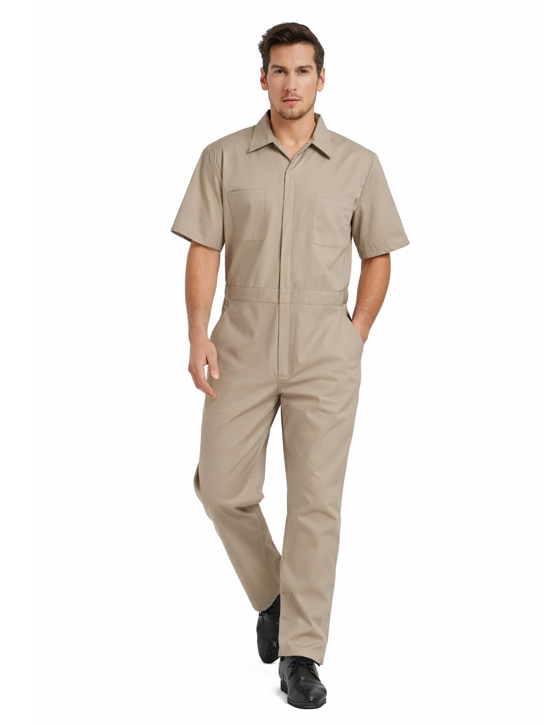 TOPTIE Mono de Trabajo Hombre de Manga Corta, Overol Uniforme Ligero y Transpirable con Cremallera Frontal y Cintura Elástica