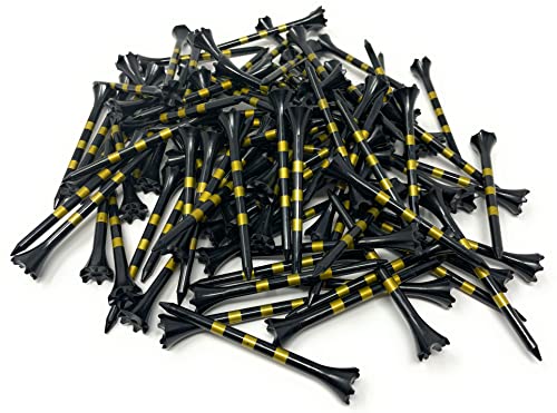 Northpointe 3 ¼” Gold Golf Tees Plastic – Black Tee W/Gold Stripes - 100 Plastic Golf Tees In Bulk (100, Gold Stripes, 3 1/4) #TOP10