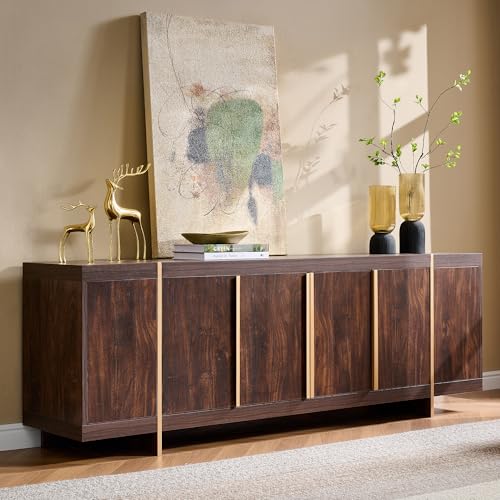 OKD Modern 70" TV Stand,Entertainment Center for TVs Up to 80",TV Console with Storage,Integrated Plinth,Handle-Free Hidden Doors Design,Media Console for Living Room,Bedroom(Dark Walnut)