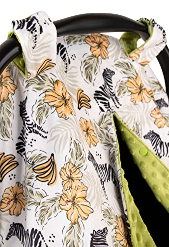 Image of Top Tots Deluxe Minky Baby Car Seat Cover - Tropical Zebra, 40 x 29 Inch Yellow Green