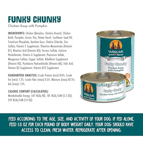 Weruva Classic Dog Food, Funky Chunky Chicken Soup with Chicken Breast & Pumpkin in Gravy, 14oz Can (Pack of 12)