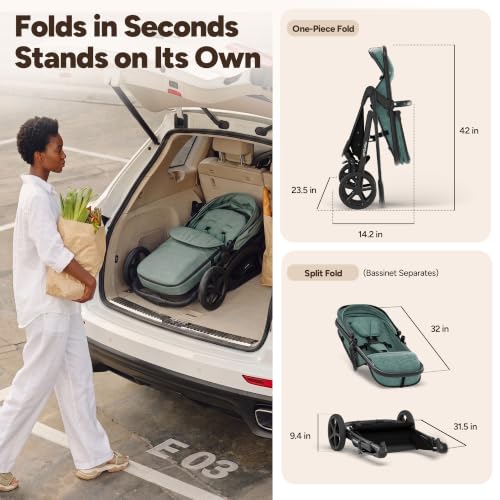 Image of Mompush Wiz 2-in-1 Bassinet Stroller Reversible Seat, One-Hand Fold, Sage