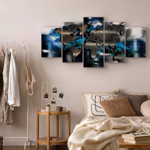 B&D XXL - Weltkarte Bilder für Wohnzimmer 200x100 cm 5 tlg Modern Leinwandbild Groß Wandbilder auf Leinwand XXL Schlafzimmer Wanddekoration Abstrakte Landkarte - Kontinente World Map k-A-0017-b-p