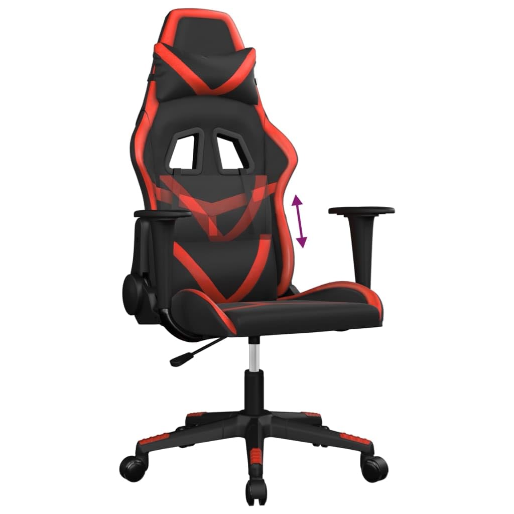Gaming-Stuhl Schwarz Rot Kunstleder Ergonomischer Zocker Sitz mit Wippfunktion Lenden Nacken Kissen, Drehbarer Chefsessel für Büro, Homeoffice, Jugendzimmer, PC, Esport, Komfort