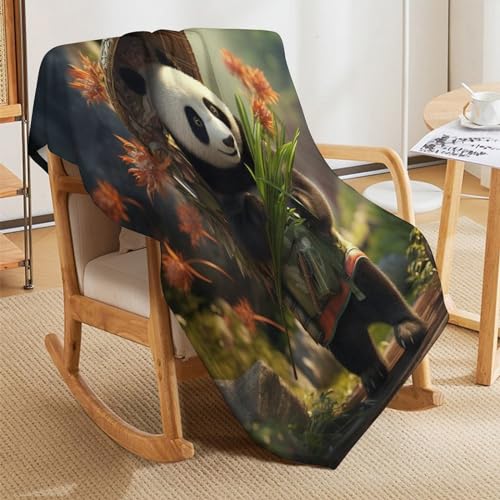 Manta cálida de franela para frío en sofá con estampado panda 8