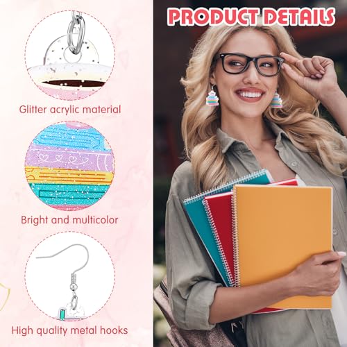 Nosiny 12 Pairs Glitter Acrylic Book Earrings for Book Lover Women Funny Reading Ghost Coffee Silly Goose Drop Dangle Earring Bookish Jewelry Accessories Supply for Bookworm Reading Lover Teacher Gift3