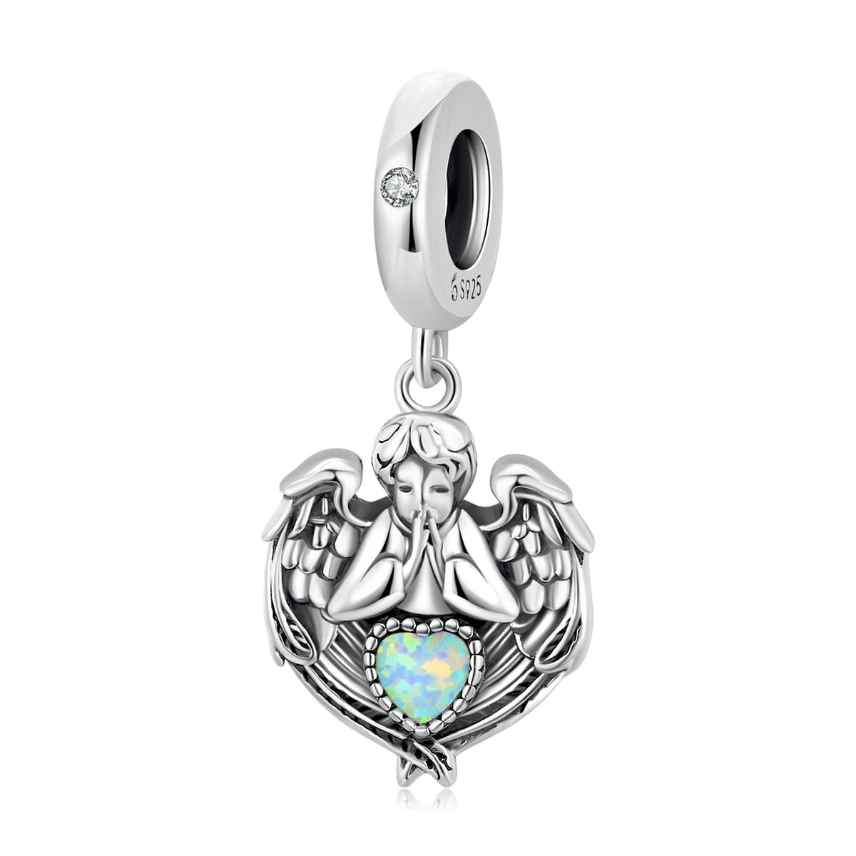 CGCSYZ 925 Sterling Silver Angel Pendant Opal Love Pendant Diy for Bracelet,Bangle Silver Charm Jewelry