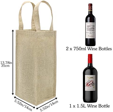 2pcs Wine Tote Gift Bags for 2 Bottles and 10pcs Burlap Wine Bags Drawstring, Jute Wine Carrier Bag with Handles, Cloth Wine Bottle Gift Bags Set