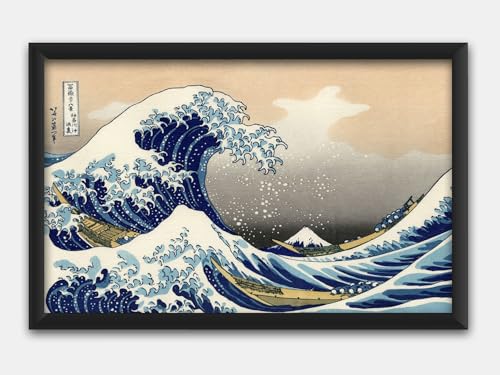 葛飾北斎 富嶽三十六景ポスター、浮世絵木版画、アートポスター、オフィス、キャンバス、壁アート、プリント、アートボード 60x40cm 木枠付きの完成品