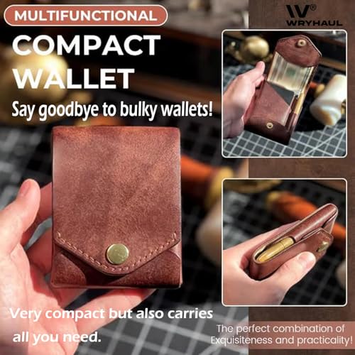 Multifunctional Compact Wallet, Handmade Leather Wallet, Slim Minimalist Wallet, Portable Leather Card Holder Wallet with Built-in Pen Slot, Compact But Fully Functional Wallet2
