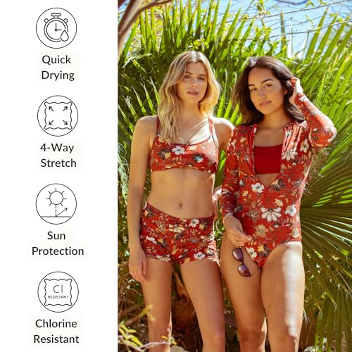 Sporti Women's High Waisted Swim Board Shorts, Active Swim Short Bottom, Internal Built-in Brief, Adjust Drawstring Waistband4