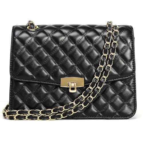 Image of Quilted Leather Crossbody Bags for Women Trendy Ladies Shoulder Purse Satchel HandBag with Chain Strap
