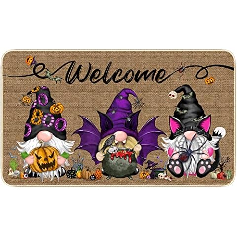 Halloween Gnome Doormat Holiday Decoration Welcome Door Mat Rubber Backing Front Porch Rugs Entrance Floor Mat Boo Bat Pumpkin Home Decor Carpet Indoor and Outdoor, 29 x 17 Inch (Gnome) Cover