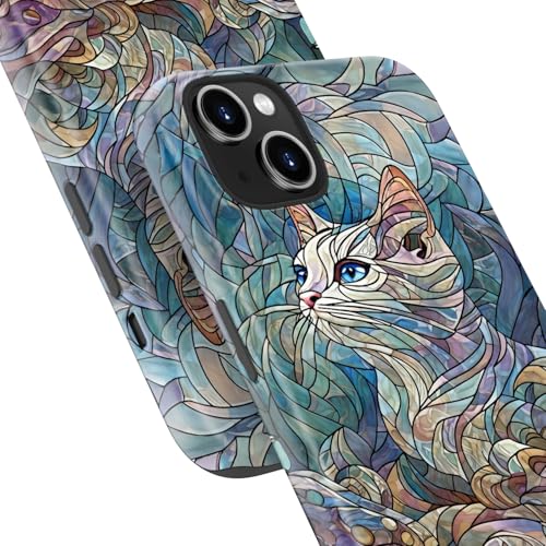 Image of Goodon for iPhone 14 Plus Case Cute - Wireless Charging Compatible - Dual-Layer Hard Shell + Silicone Cover - Protective Phone Case with Trendy Designs for Women - an Abstract Ragdoll Cat