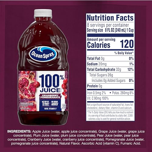 Image of Ocean Spray 100% Juice Cranberry Pomegranate Juice Blend, 64 Fl Oz Bottle