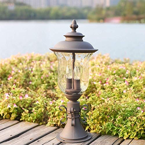 Preisvergleich Produktbild HIGHKAS Antike Retro Post Cap Außenleuchte Wasserdicht Regenfest Landschaftsbeleuchtung Deck Rustikale Post Säule Laterne Druckguss Aluminium Metall Boden Säule Lampe Glas Laterne E27 Edison