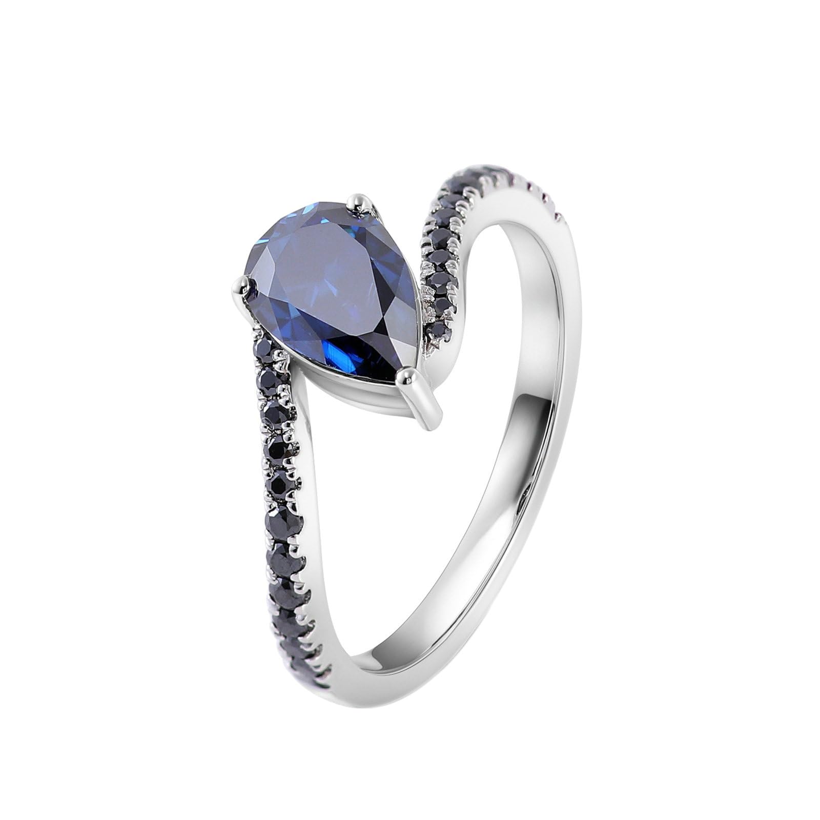 Beydodo Anello da donna in oro bianco 750 585 375, anello di fidanzamento a goccia con zaffiro creato da 1 carati, fedi nuziali, senza nichel, misura 50 (15,9)-62 (19,7), 62 (19.7), metallo prezioso