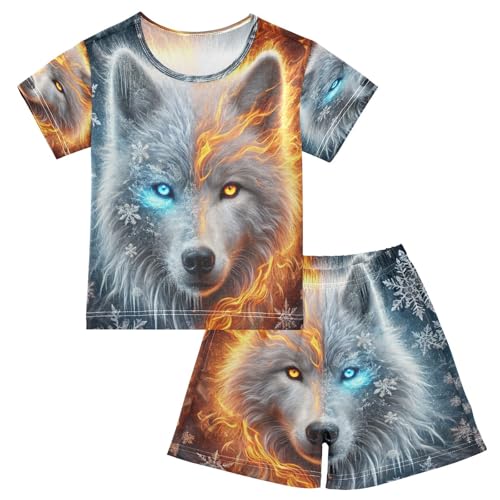 Wolf Dark Blue Pajama Set Short Sleeve Pajamas Shorts Sets Cotton Soft Loungewear Sleepwear 5Y