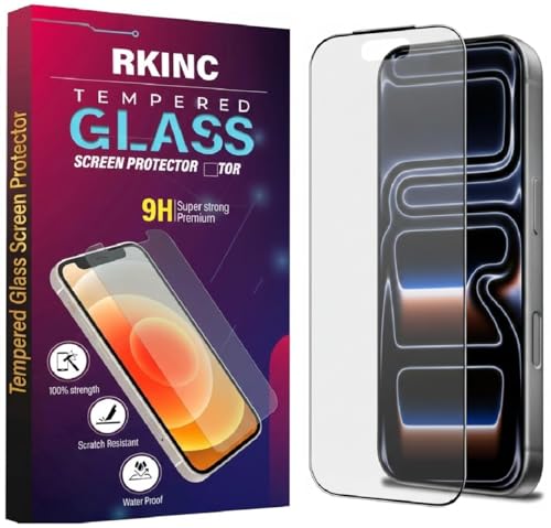Image of RKINC Tempered Glass for iPhone 17 Pro (6.3 Inch) Military Grade Gorilla Screen Guard Protector | With Installation Kit | Edge to Edge Coverage | Black