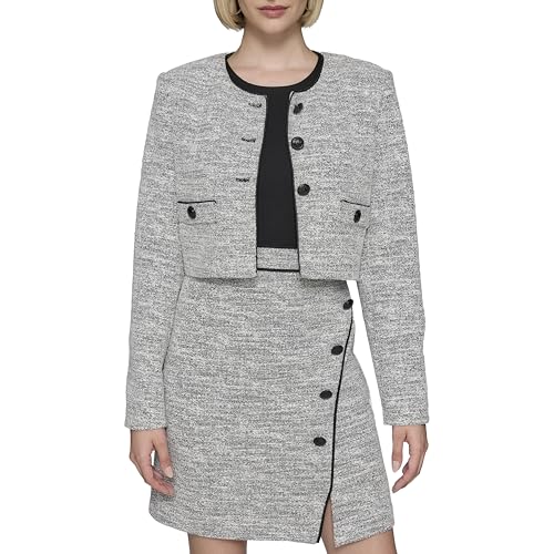 KARL LAGERFELD Women's Round Neck Abstract Texture Knit Tweed Jacket2