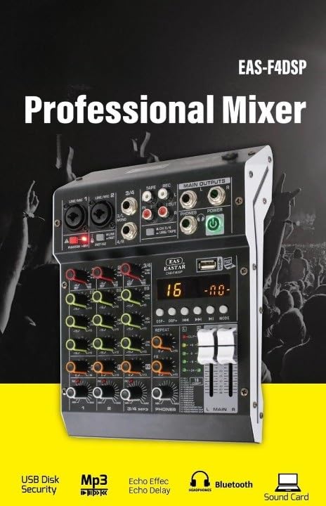 kh Audio Mixer 4 Channel for Stage Live Studio Stereo Recording DJ Stage Professional Audio Mixer Sound Board Console System Interface 4 Channel 48V Phantom Power (4 Channel DSP) - Image 5 thumbnail