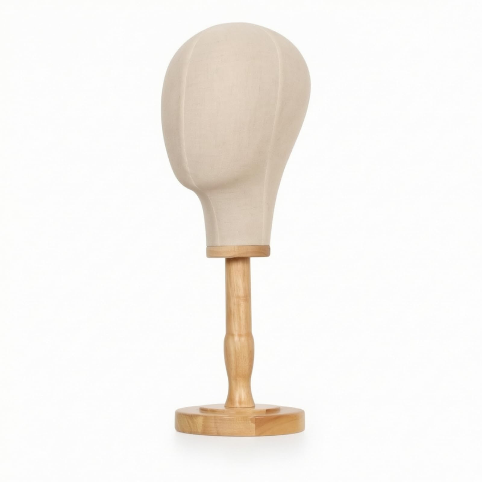 Hutständer Mannequinkopf Displaykopf Kopfform Halterung aus Leinen mit Holzfuß Natürliche Textur Und Professionelle , Kopfumfang 56 cm, Gesamthöhe 40 cm , Style to 2