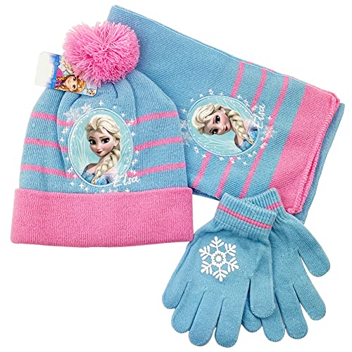 SUNSK Winter Mütze Schal und Handschuhe Kinder Wintermütze Strickschal Handschuhe für Elsa Geburtstagsparty Beanie Warme Strickmütze Eisprinzessin Set Kinder Mädchen Baby 3-8 Jahre Cover