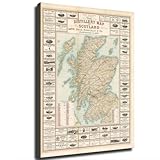 Whiskey Map of Scotland Vintage Scotch Print Poster Modern Aesthetic Background Wall Canvas Wall Art Decoration Holiday Giftjavascript: (Unframed,08×10inch)