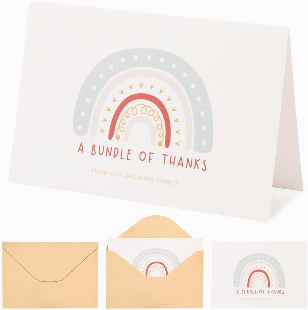 Baby Shower Thank You Cards with Envelopes, 30 Pack, Baby Girl Shower, Baby Boy Shower, Gender Neutral, Baby Shower Thank You Notes, Baby Shower Cards