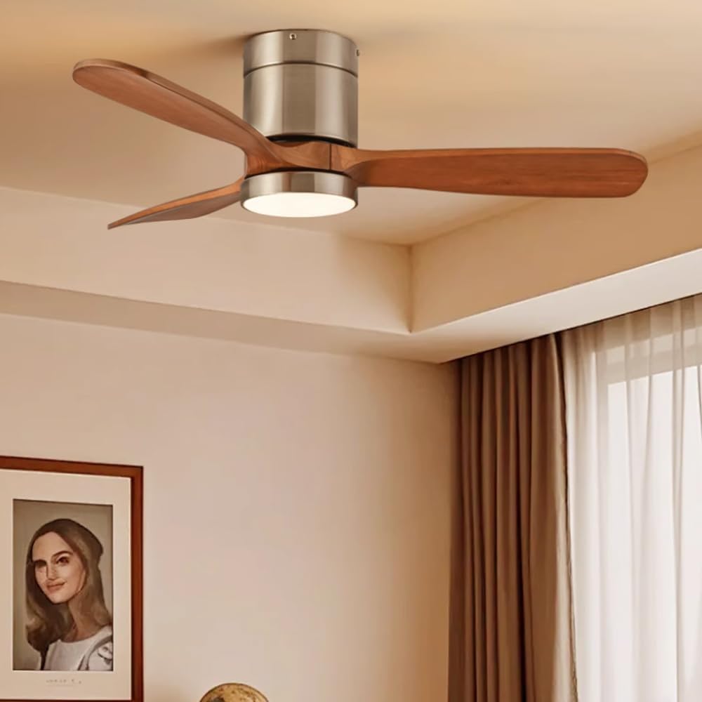 Ceiling Fans with Lights Farmhouse Quiet Reversible Ceiling Fans with Lights Nickel Modern Ceiling Fan 6 Speeds 3 Wood Blades Airflow Noiseless Fans Lighting for Living Room Bedroom Kitchen Office