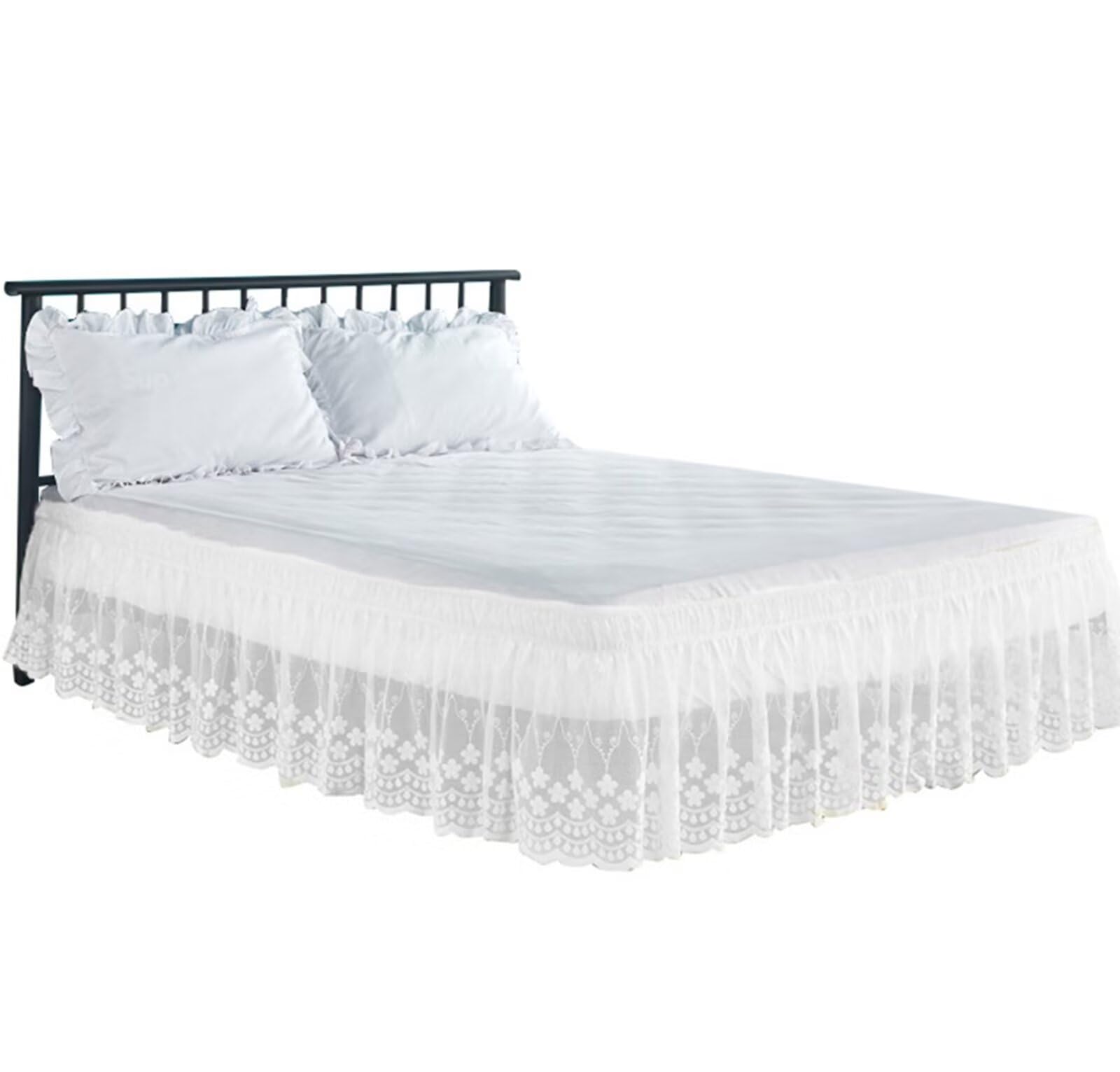 Swing Penguin Floral Lace Tulle Elastic Bed Skirt Princess Ruffle Wrap Around Bed Wrap Easy Fit Dust Four Seasons White Full