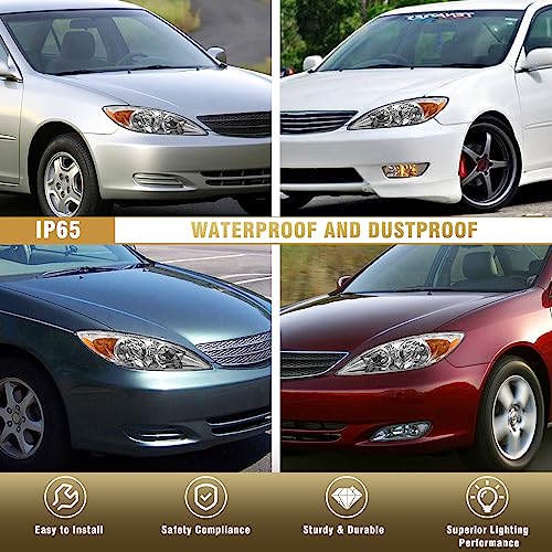 As Headlight Assembly Compatible With 2002 2003 2004 Toyota Camry Chrome Housing Amber Reflector Clear Lens Driver And Passenger Side Pair Not Fit Solora Models #TOP4