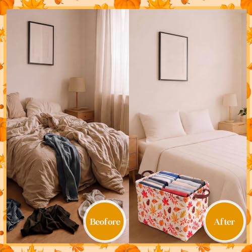 Image of Fourluoo 6 Pack Floral Storage Basket with Handles Clothes Storage Basket Bin Foldable Box Bins Organizer for Closet Shelf Nursery Kid Room Book Toy Chest(6,Pumpkin)
