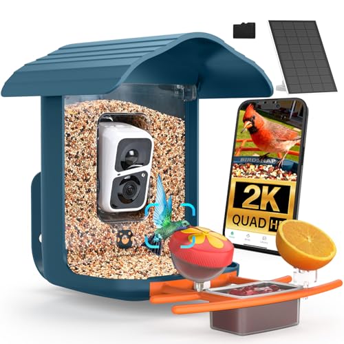 birdsnapยฎ PAV-Bird Feeder with Camera,2K HD with 64GB Card, AI Identify Smart Bird House Cam Solar Panel,Live Stream,Motion Detection,Auto Record Video for Backyard Outdoors,Ideal Gift for Bird Lover