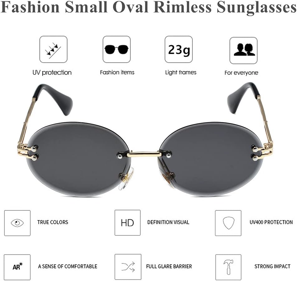 LASPOR Retro Oval Sunglasses for Women Men Fashion Vintage Gold Metal Frameless Rimless Glasses Tinted Lens UV400 Protection - Image 2