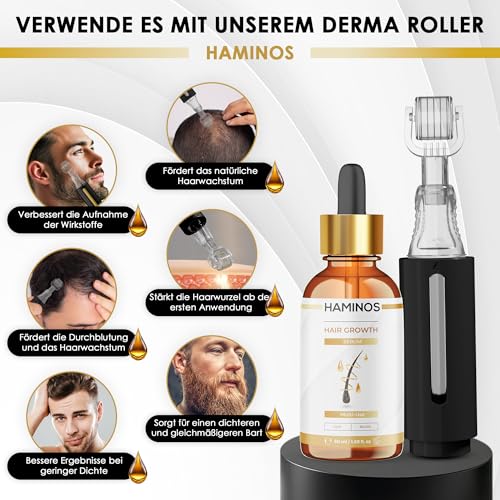 HAMINOS Hair Growth Pack: Derma roller 0,5 mm mit Tank + Hair Growth Serum 50 ml - Image 3