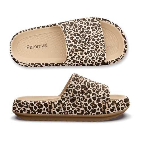 PAMMYS Originals Damen-Sandalen - Bequeme Sommer-Slides aus 100% Eva - Vegan & BPA-Frei - rutschfeste Badelatschen für Strand Stadt Garten & Pool - Leopard - Größe 44/45