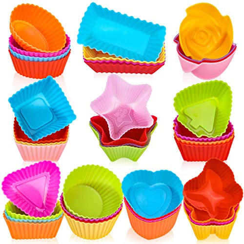 Silicone Cupcake Liners, 40Pcs Silicone Cupcake Baking Cups Reusable Muffin Liners, 10 Shapes #TOP22
