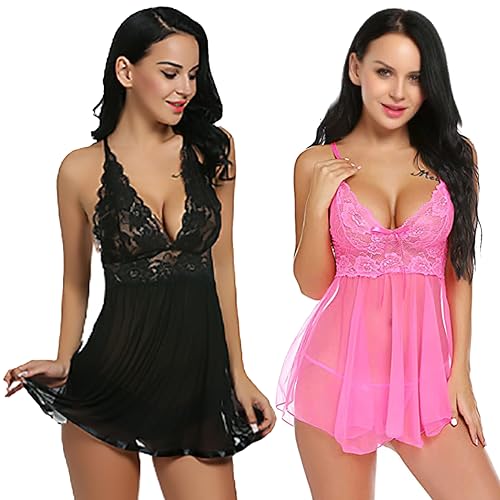 Image of Net Lace Women`s Babydoll Lingerie Dress for Honeymoon Night S-3XL