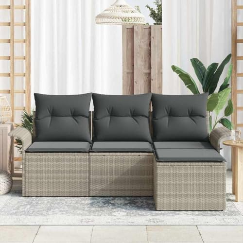 Canapé de jardin résistant aux intempéries modulable gris avec coussins de terrasse