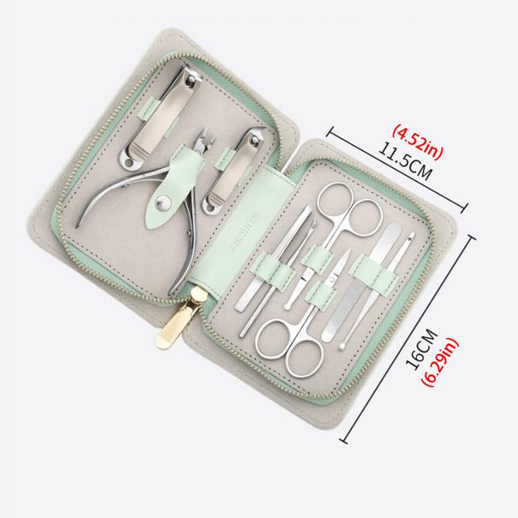 Juego de manicura, Juego de uñas, Juego de uñas de acero inoxidable de 9 piezas Juego de uñas de pedicura profesional for el hogar Juego de belleza de viaje portátil con bolsa de moda portátil Kit de