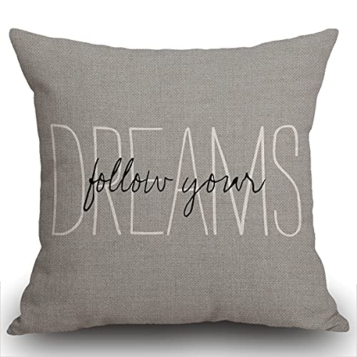 Smooffly Throw Pillow Case Rustic Gray Follow Your Dreams Cushion Cover 18x18 inch Linen Square Throw Pillow Cover for Living Room Sofa Couch Bed Pillowcase 45cm x 45cm